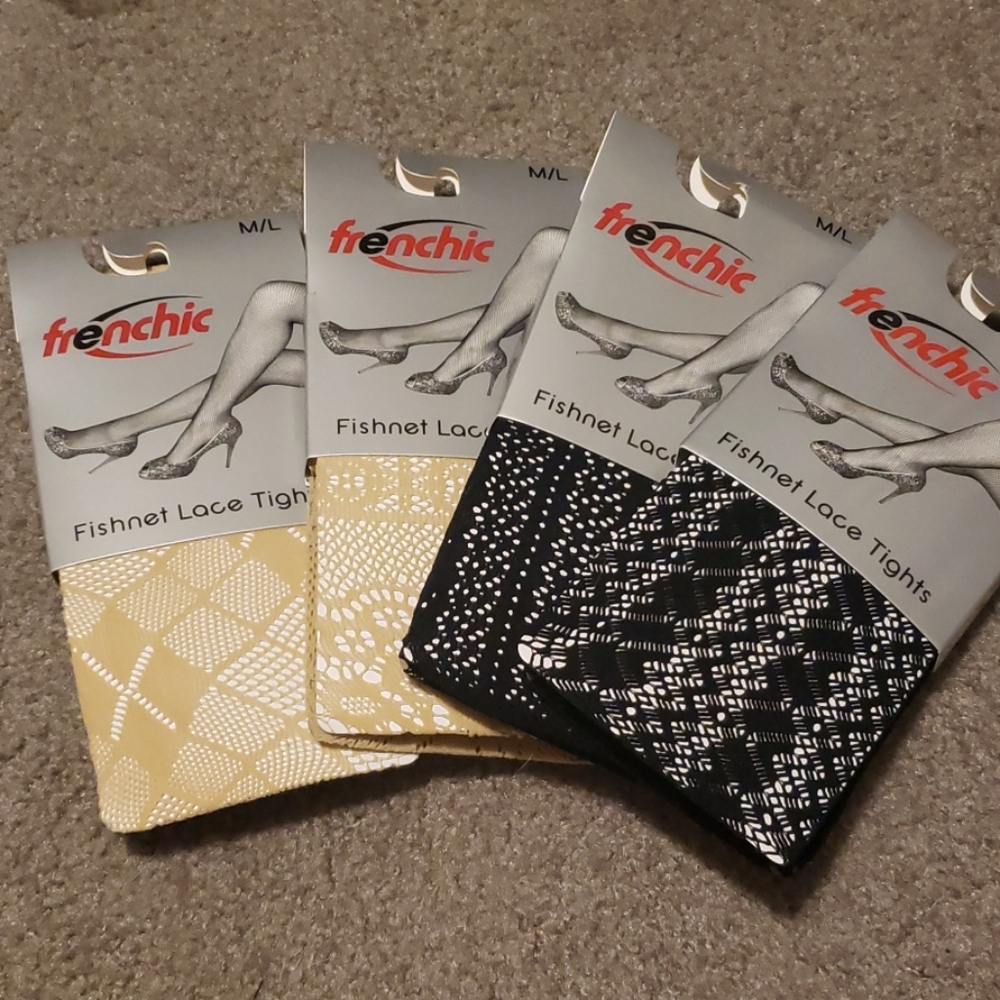 Frenchic fishnet lacr black & nude tights